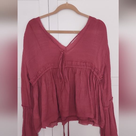 Anthropologie Peach Love Babydoll Juliet Sleeves Drawstrings Romantic Top Sz S - Picture 5 of 15